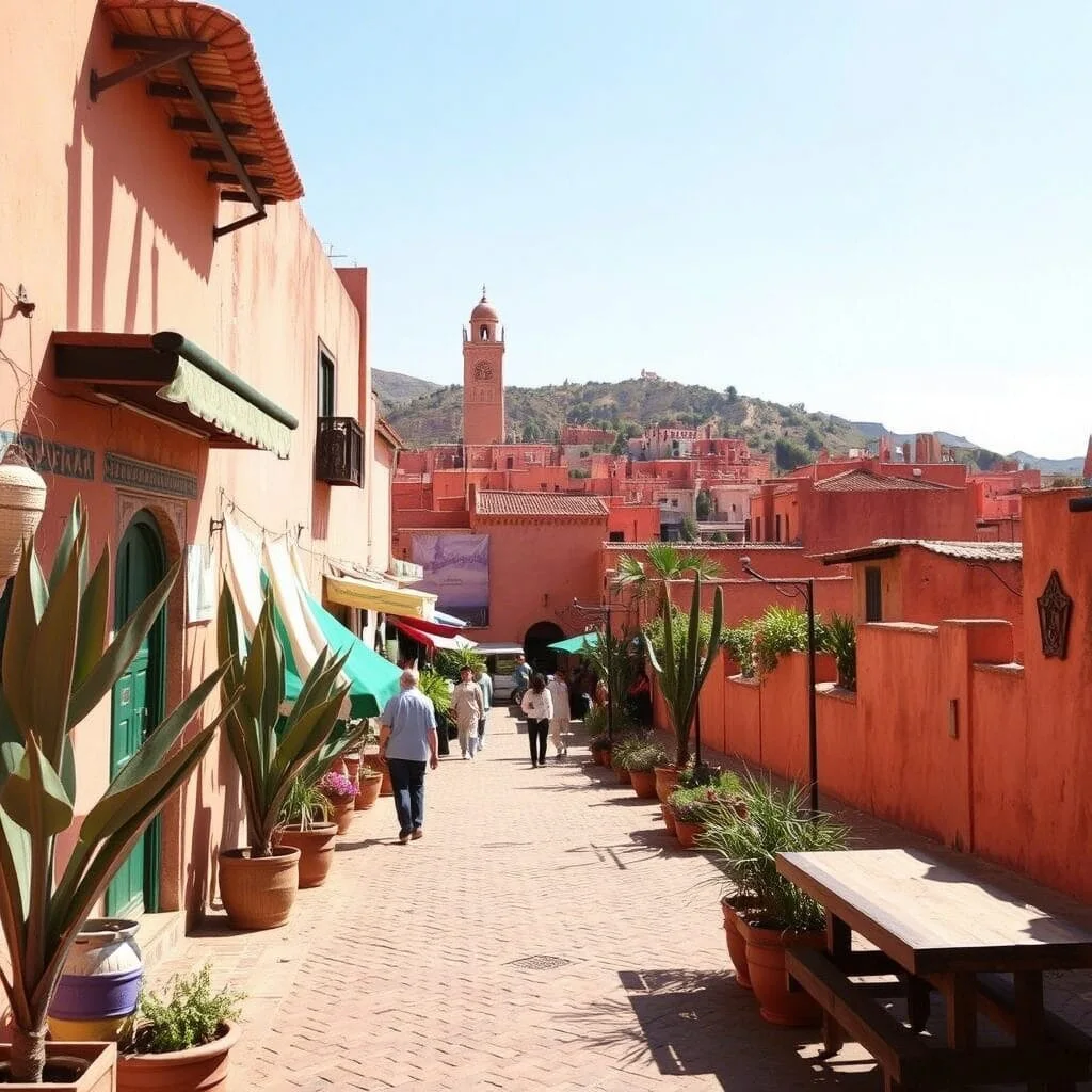 A street in a Moroccan medina with traditional architecture