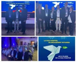 Ponentes, asistentes y presentación de paz positiva en Rotary Marrakech